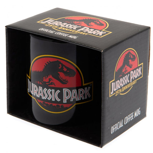 Jurassic Park Mug LKT Sport Ceramic everyday coffee mug Features the Jurassic Park logo on a black background Glazed kiln fired finish with black handle Official licensed product Approx 315ml (11oz) Approx 9cm tall, 8cm in diameter In a cardboard display