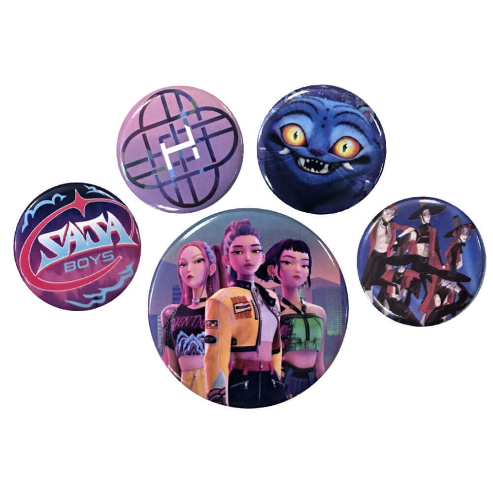 K-POP Demon Hunters Button Badge Set LKT Sport Eye-catching design badgesIdeal addition to school bags or clothingFasten with a safety pin fixingOfficial licensed product5 assorted size badges Pinback Buttons