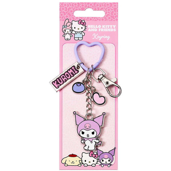 Kuromi Charm Keyring LKT Sport Metal die stamped charm keyring with chain and split ringFeaturing Kuromi on a heart shaped split ringMetal alloy with silver style finishOfficial licensed productApprox 40mm x 35mm Keychains