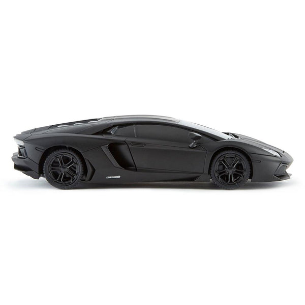 Lamborghini Aventador Radio Controlled Car 1:24 Scale Black LKT Sport Comprehensive replica model true to the actual vehicle with outstanding detailing; rims, rubber tyres and a great paint finish. Working spring suspension system, adjustable front wheel