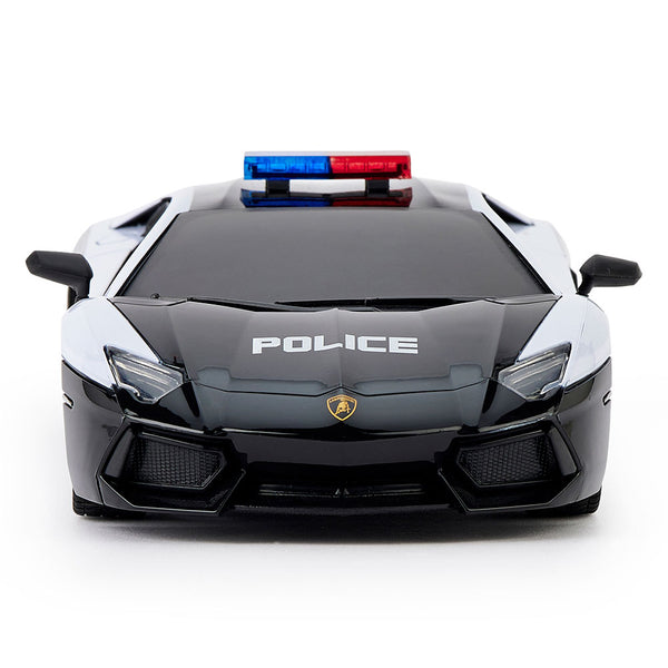 Lamborghini Aventador Radio Controlled Car 1:24 Scale Police LKT Sport Comprehensive replica model true to the actual vehicle with outstanding detailing; rims, rubber tyres and a great paint finish.Working spring suspension system, adjustable front wheel