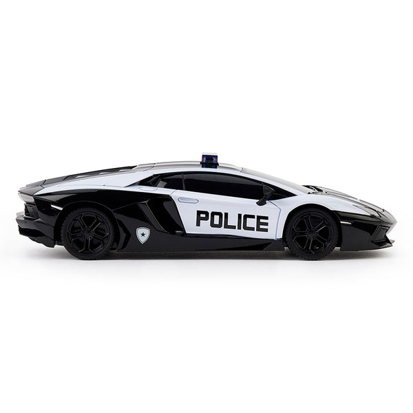 Lamborghini Aventador Radio Controlled Car 1:24 Scale Police LKT Sport Comprehensive replica model true to the actual vehicle with outstanding detailing; rims, rubber tyres and a great paint finish.Working spring suspension system, adjustable front wheel