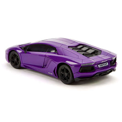 Lamborghini Aventador Radio Controlled Car 1:24 Scale Purple LKT Sport Comprehensive replica model true to the actual vehicle with outstanding detailing; rims, rubber tyres and a great paint finish.Working spring suspension system, adjustable front wheel