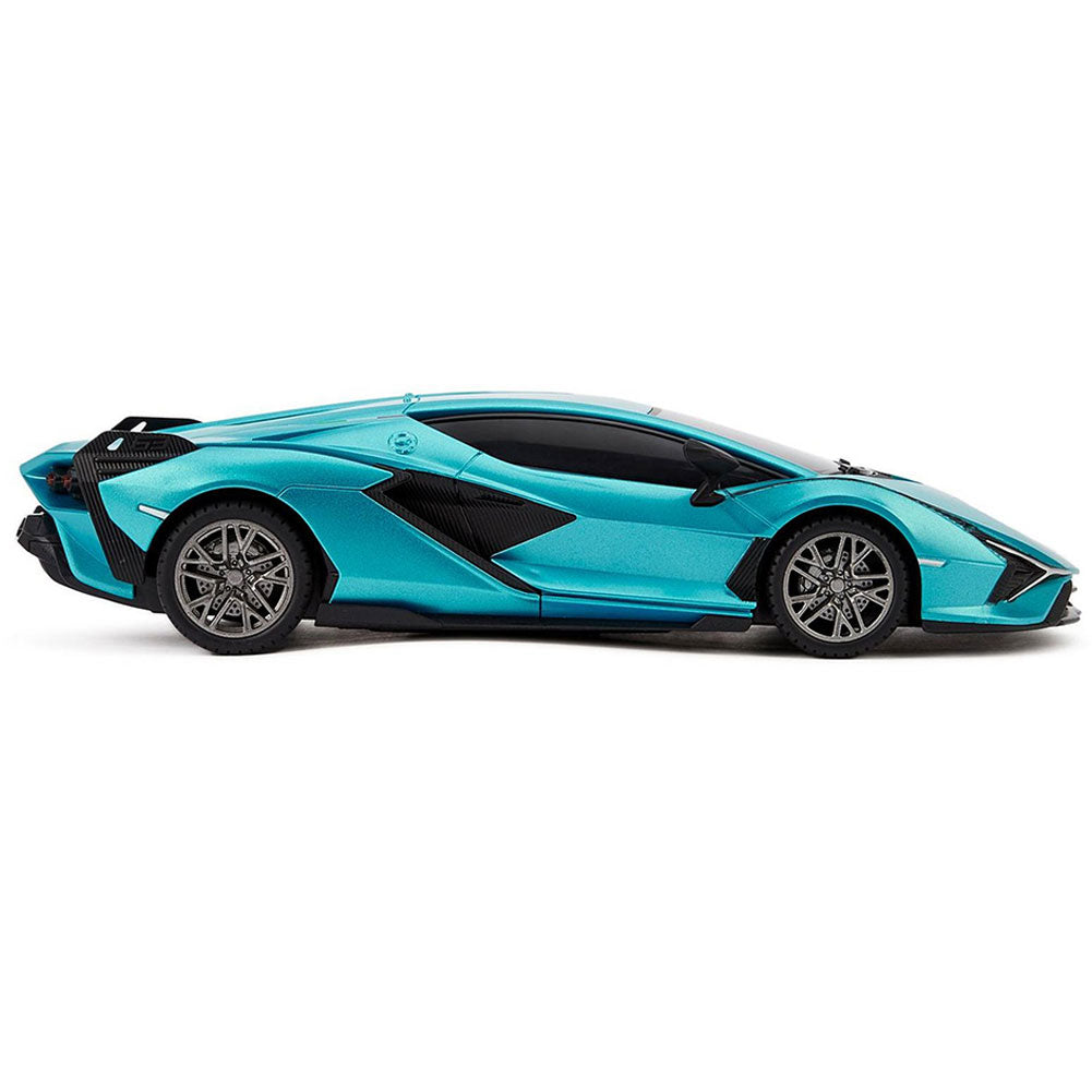 Lamborghini Sian Radio Controlled Car 1:24 Scale Blue LKT Sport Comprehensive replica model true to the actual vehicle with outstanding detailing; rims, rubber tyres and a great paint finishWorking spring suspension system, adjustable front wheel alignmen