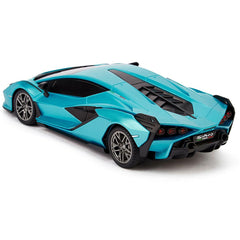Lamborghini Sian Radio Controlled Car 1:24 Scale Blue LKT Sport Comprehensive replica model true to the actual vehicle with outstanding detailing; rims, rubber tyres and a great paint finishWorking spring suspension system, adjustable front wheel alignmen