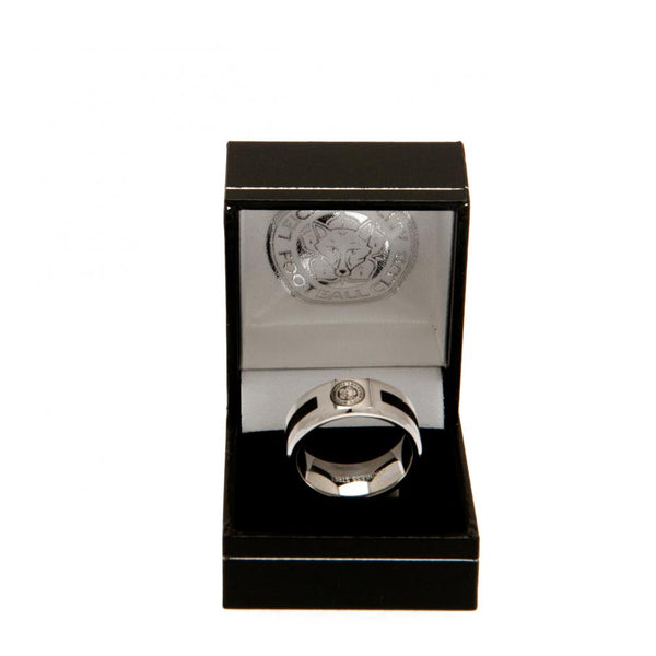 Leicester City FC Black Inlay Ring Small LKT Sport Stainless steel ring featuring a black rope insert Brushed satin finish and engraved with the Leicester crest Official licensed product Internal diameter approx 19mm Ring size R Presented in a gift box Ri