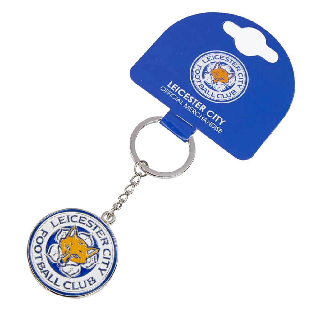 Leicester City FC Crest Keyring LKT Sport Metal crest shaped keyring with chain and split ringDie stamped design with vibrant red enamel infillMetal alloy with silver style finishOfficial licensed product Keychains