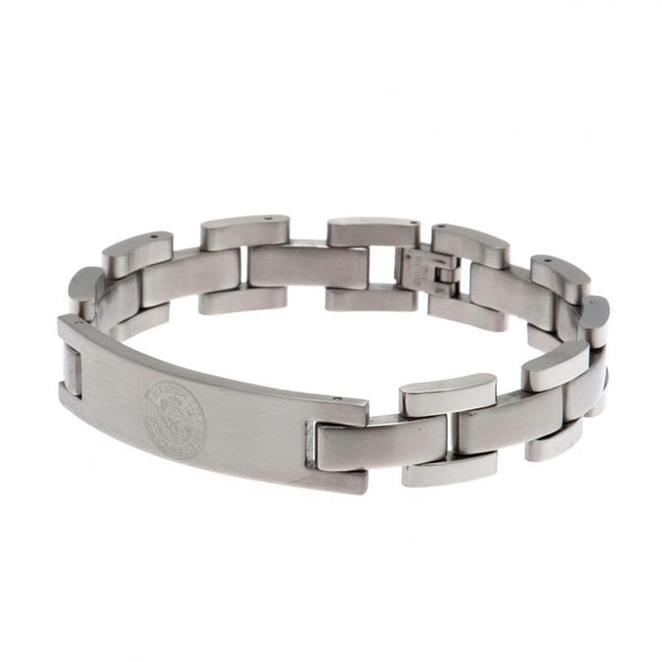 Leicester City FC Stainless Steel Bracelet LKT Sport Classic design stainless steel link bracelet Featuring a club crest engraved plate Official licensed product Approx 21cm x 1cm Presented in a gift box Bracelets