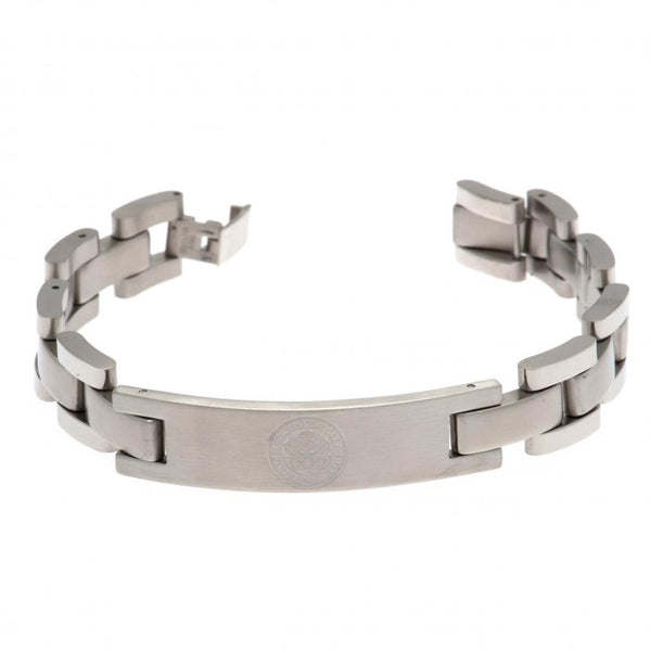 Leicester City FC Stainless Steel Bracelet LKT Sport Classic design stainless steel link bracelet Featuring a club crest engraved plate Official licensed product Approx 21cm x 1cm Presented in a gift box Bracelets