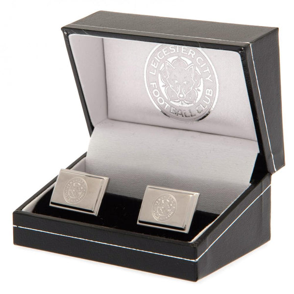 Leicester City FC Stainless Steel Cufflinks LKT Sport Stainless steel rectangular cufflinks in a brushed satin finish Each cufflink is engraved with the Leicester crest On a bullet back fixing Official licensed product Approx 20mm x 10mm Presented in a gi
