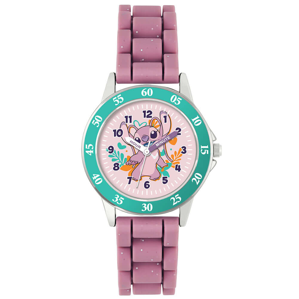 Lilo & Stitch Junior Time Teacher Watch Angel LKT Sport Junior analogue watch with easy read numbers and time teacher handsFeaturing an Angel dial in metal casingSilicone strap with traditional buckle fasteningManufacturer's 1 year guaranteeOfficial licen
