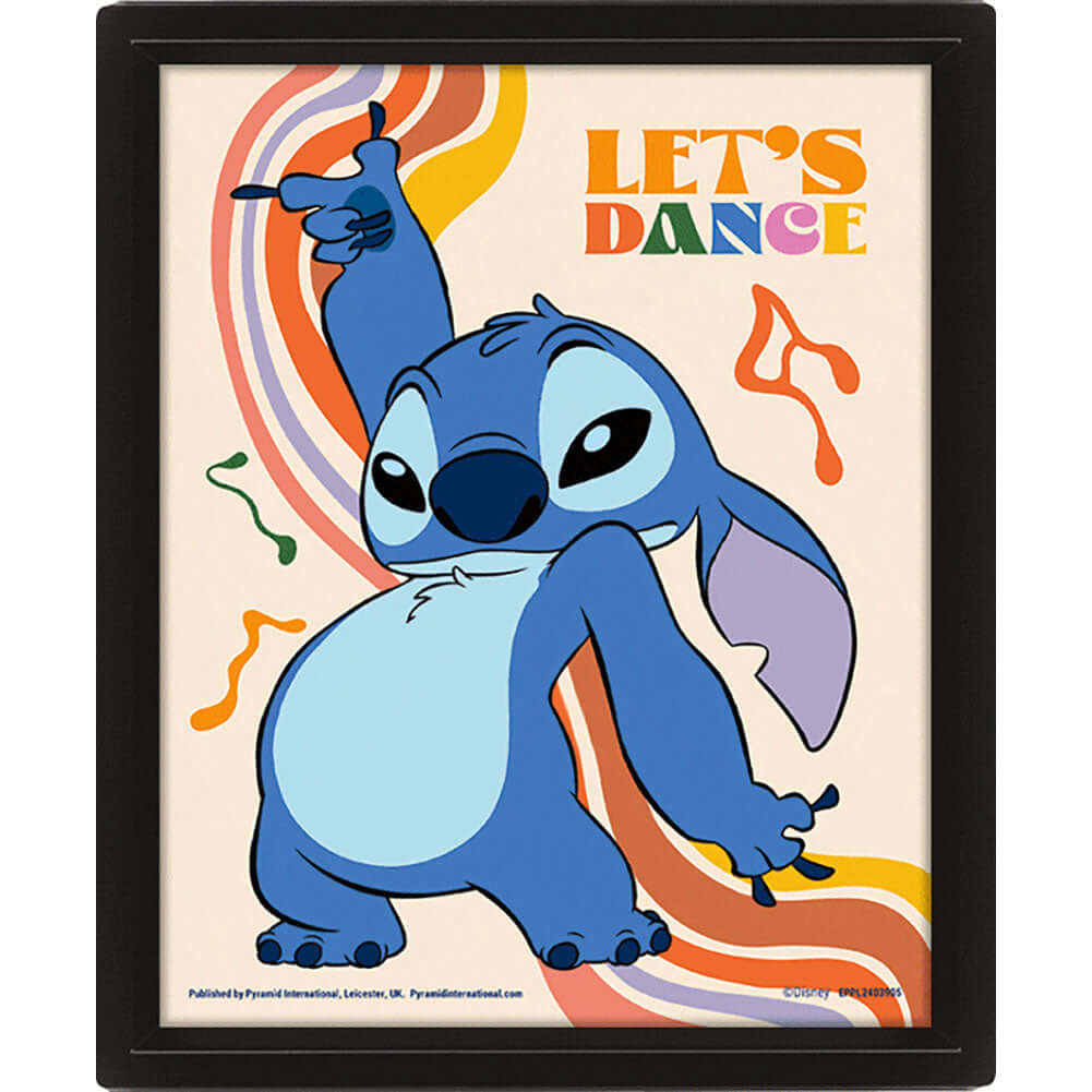 Lilo & Stitch Let's Dance Framed 3D Picture LKT Sport Featuring a moving image of a dancing StitchThis awesome 3D lenticular design gives you two images in oneComes ready to hang in a stylish black frameOfficial licensed productApprox 25cm x 20cm (10in x