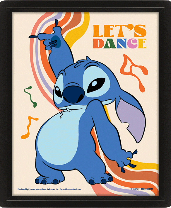 Lilo & Stitch Let's Dance Framed 3D Picture LKT Sport Featuring a moving image of a dancing StitchThis awesome 3D lenticular design gives you two images in oneComes ready to hang in a stylish black frameOfficial licensed productApprox 25cm x 20cm (10in x