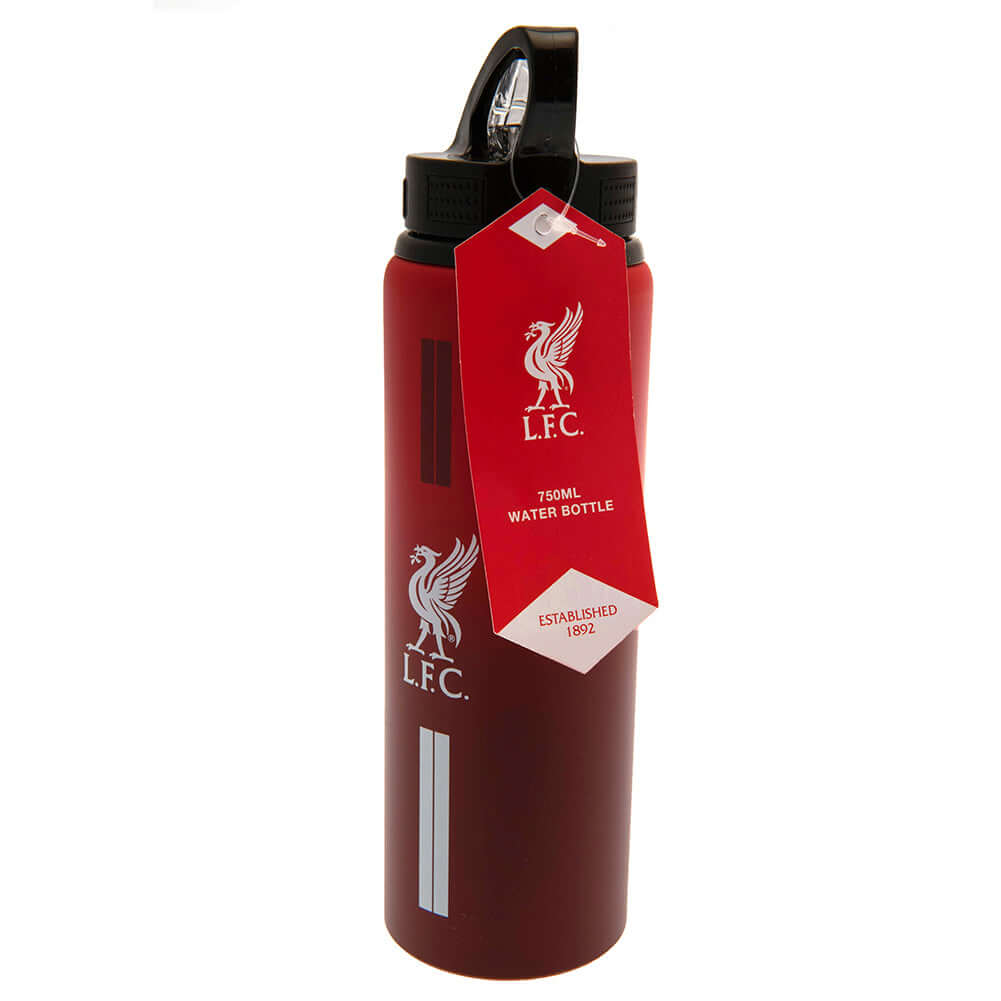 Liverpool FC Aluminium Drinks Bottle ST LKT Sport Vibrant stripe design aluminium drinks bottleFeaturing the Liverbird crest and text printed in whiteCanteen quench cap with a closable drinking spoutOfficial licensed productApprox 750ml (25oz)Approx 26cm