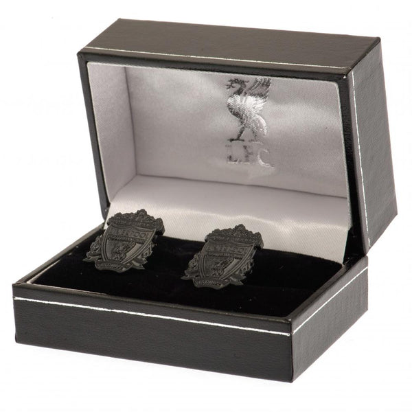 Liverpool FC Black IP Cufflinks LKT Sport Stainless steel crest shaped cufflinks coated in a black Ion PlatingFeaturing a highly detailed formed Liverpool crestOn a bullet back fixingOfficial licensed productApprox 22mm x 17mm Cufflinks