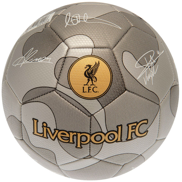 Liverpool FC Camo Sig Football LKT Sport High spec metallic finish 32 panel synthetic footballStriking silver colour featuring the Liverpool crest and official player signature prints in whiteSuitable for 14 yrs and olderOfficial licensed productSize 5 fo