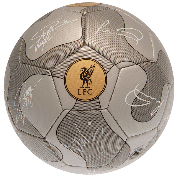 Liverpool FC Camo Sig Football LKT Sport High spec metallic finish 32 panel synthetic footballStriking silver colour featuring the Liverpool crest and official player signature prints in whiteSuitable for 14 yrs and olderOfficial licensed productSize 5 fo