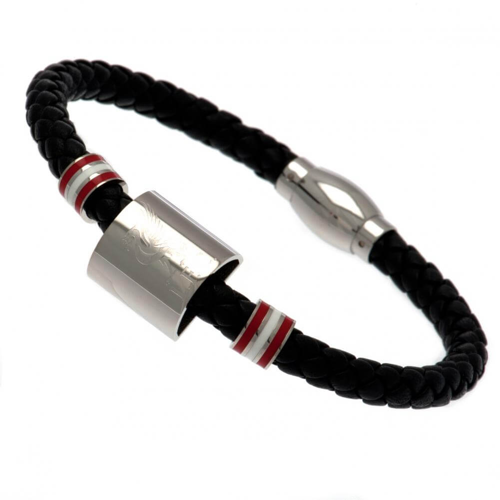 Liverpool FC Colour Ring Leather Bracelet LKT Sport Rope design bracelet made from genuine leatherBlack bracelet featuring stainless steel colour rings and an engraved club crestWith a stainless steel magnetic claspOfficial licensed productApprox 20cm x 0