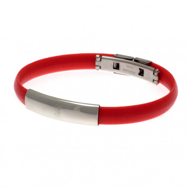 Liverpool FC Colour Silicone Bracelet LKT Sport Red flexi silicone bracelet Featuring a club crest engraved plate Stainless steel deployment clasp Official licensed product Approx 20cm x 1cm In a blister pack Bracelets
