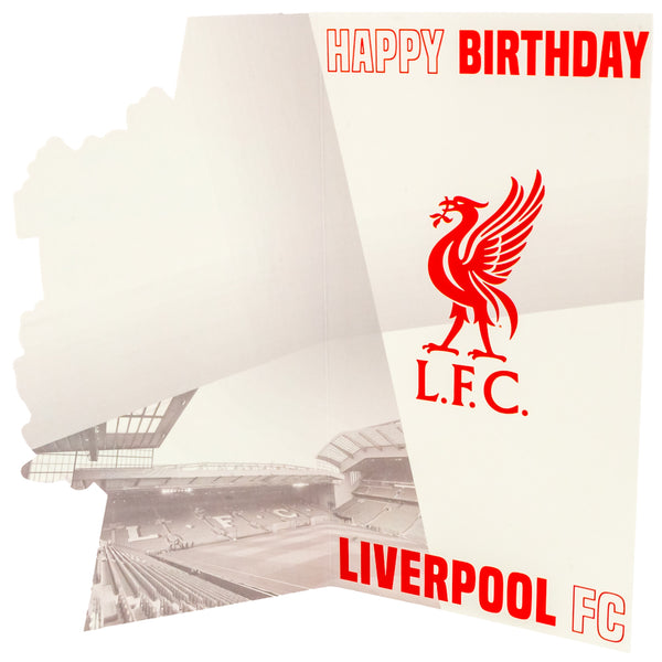Liverpool FC Crest Birthday Card LKT Sport Colourful gloss finish fold out birthday cardFeaturing a large LFC crest on the front with Happy Birthday at the topMessage on reverse reads 'Have a Great Day!'Official licensed productApprox 22cm x 12cm Greeting