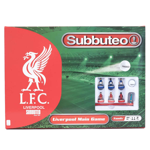 Liverpool FC Edition Subbuteo Main Game LKT Sport Subbuteo, the classic table football game is back.Featuring a new high quality pitch and re-engineered players with more strengthIncludes 1 Liverpool team, 1 opposition team, 2 goals, 1 ball and the pitchS