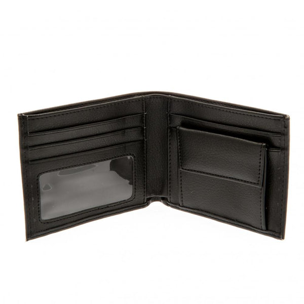 Liverpool FC Embroidered Wallet LKT Sport Black PU wallet featuring a large embroidered club crest 3 card slots, a window slot and 2 note pockets Change pocket with secure stud fastener 2 additional compartments Official licensed product Approx 11cm x 9cm