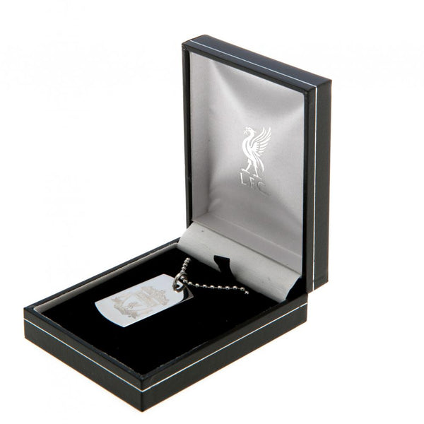 Liverpool FC Engraved Dog Tag & Chain CR LKT Sport Classic design stainless steel dog tag and ball chain Chrome finish and engraved with the Liverpool crest Official licensed product Chain approx 53cm (21in) Dog tag approx 35mm x 20mm Presented in a gift