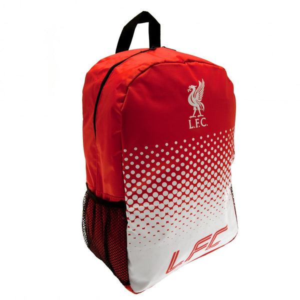 Liverpool FC Fade Backpack LKT Sport Fade design backpack featuring LFC text and club crest Padded back panel for comfort with adjustable shoulder straps and a carry strap Main compartment has a large double zipped opening for easy access 2 mesh side pock