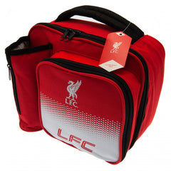 Liverpool FC Fade Lunch Bag LKT Sport Fade design lunch bag featuring LFC text and Liverbird club crest Main compartment has a double zipped opening for easy access Additional zipped front pocket and zipped bottle holder With carry handle Wipe clean polye