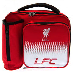 Liverpool FC Fade Lunch Bag LKT Sport Fade design lunch bag featuring LFC text and Liverbird club crest Main compartment has a double zipped opening for easy access Additional zipped front pocket and zipped bottle holder With carry handle Wipe clean polye