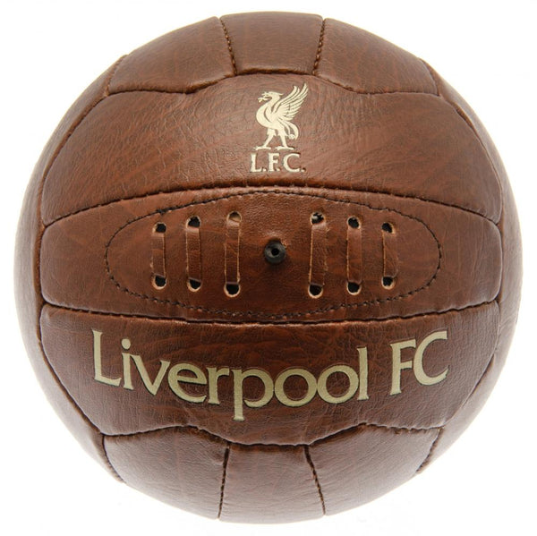 Liverpool FC Faux Leather Football LKT Sport Faux leather effect heritage football Featuring gold debossed print Liverpool crest and text 18 panel retro style ball with stitched feature Official licensed product Size 5 football Approx 69cm in circumferenc