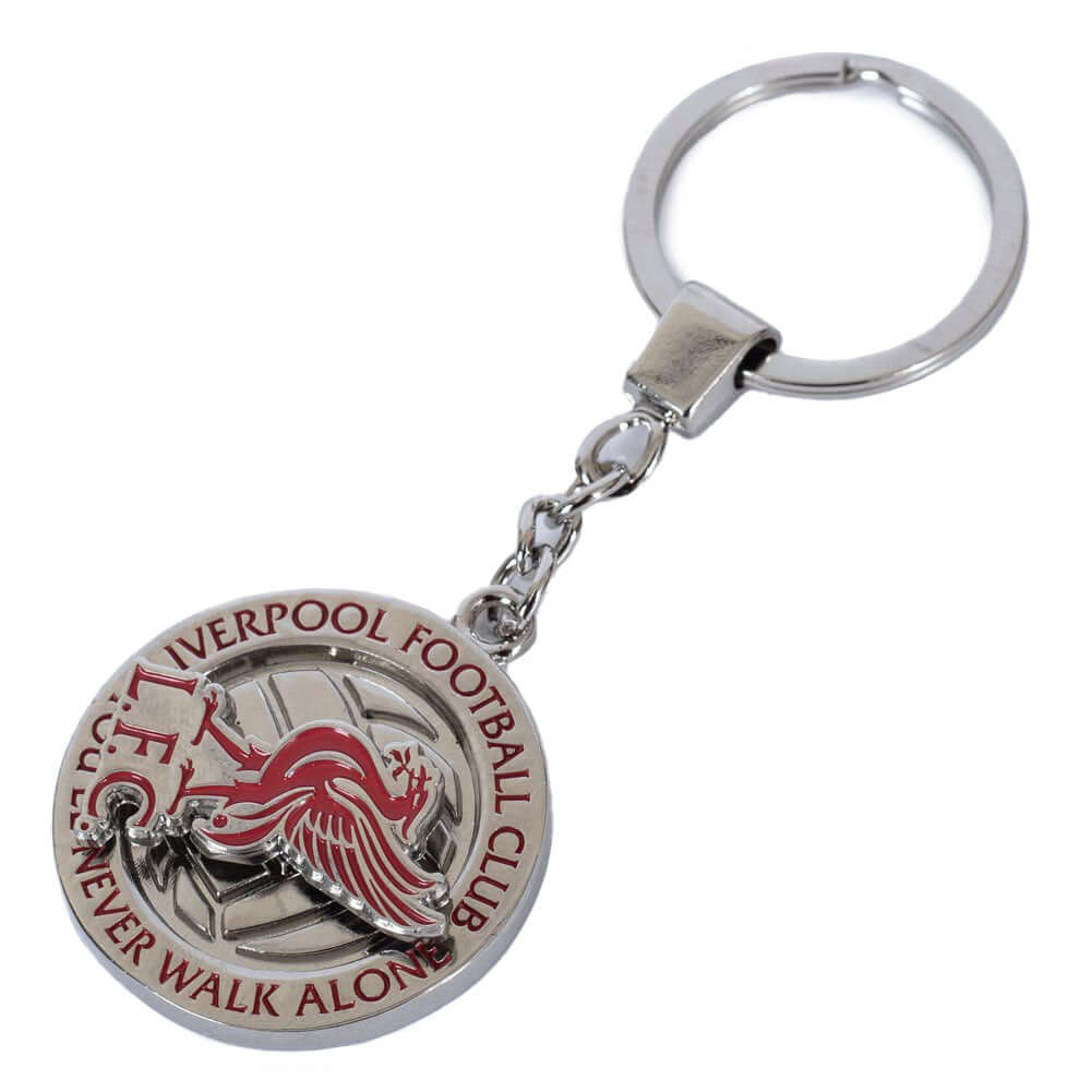 Liverpool FC Fidget Spinner Keyring LKT Sport Metal spinner fidget keyring with chain and split ringFeaturing a spinning Liverbird logoMetal alloy with silver style finishOfficial licensed productApprox 40mm x 40mm Keychains