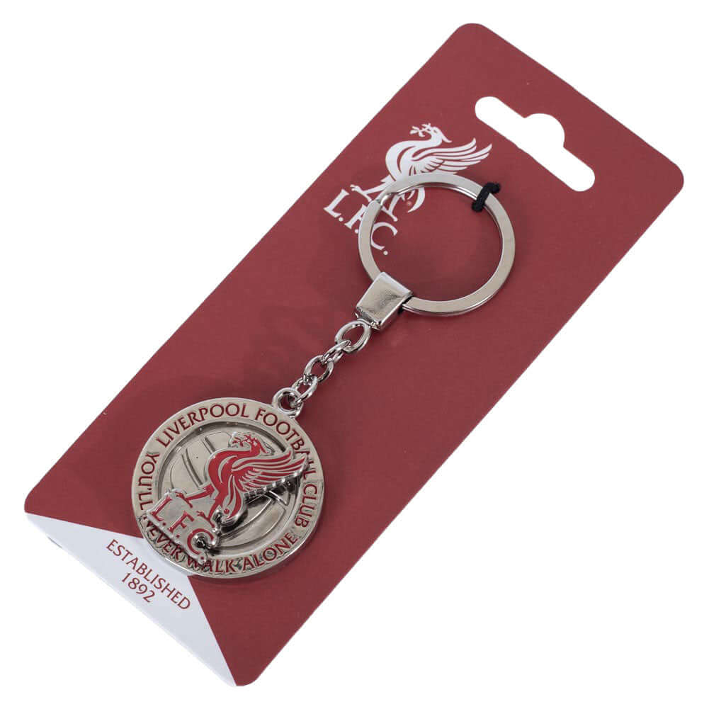 Liverpool FC Fidget Spinner Keyring LKT Sport Metal spinner fidget keyring with chain and split ringFeaturing a spinning Liverbird logoMetal alloy with silver style finishOfficial licensed productApprox 40mm x 40mm Keychains