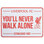 Liverpool FC Large YNWA Sign LKT Sport Iconic design stamped metal wall signFeaturing the iconic LFC Liverbird crest and You'll Never Walk Alone textReady to hang on the wall with four small holes for fixingOfficial licensed productApprox 30cm x 21cm Nove