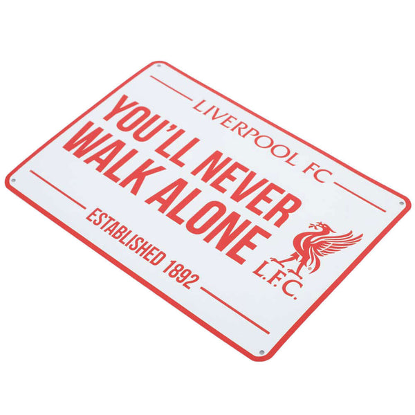 Liverpool FC Large YNWA Sign LKT Sport Iconic design stamped metal wall signFeaturing the iconic LFC Liverbird crest and You'll Never Walk Alone textReady to hang on the wall with four small holes for fixingOfficial licensed productApprox 30cm x 21cm Nove