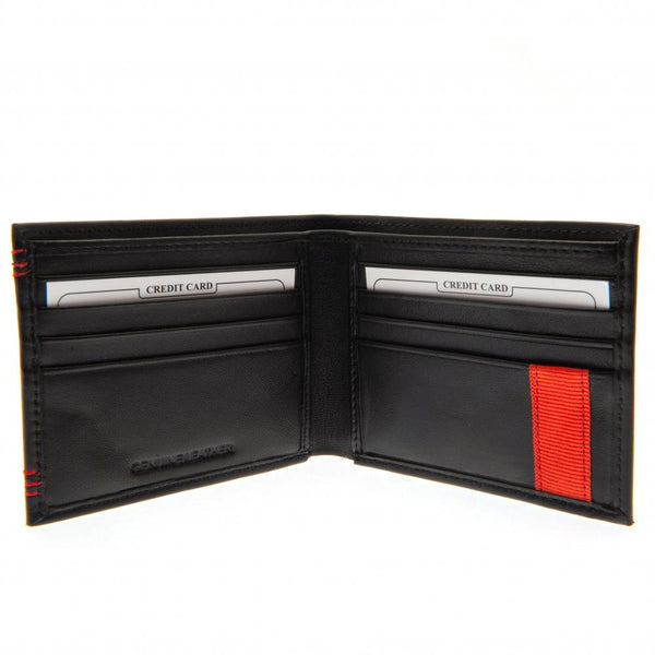 Liverpool FC Leather Stitched Wallet LKT Sport Leather wallet featuring red stitching detail and embossed club crest 6 card slots and 2 cash compartments 2 additional compartments Official licensed product Approx 11cm x 9cm In a display box Wallets
