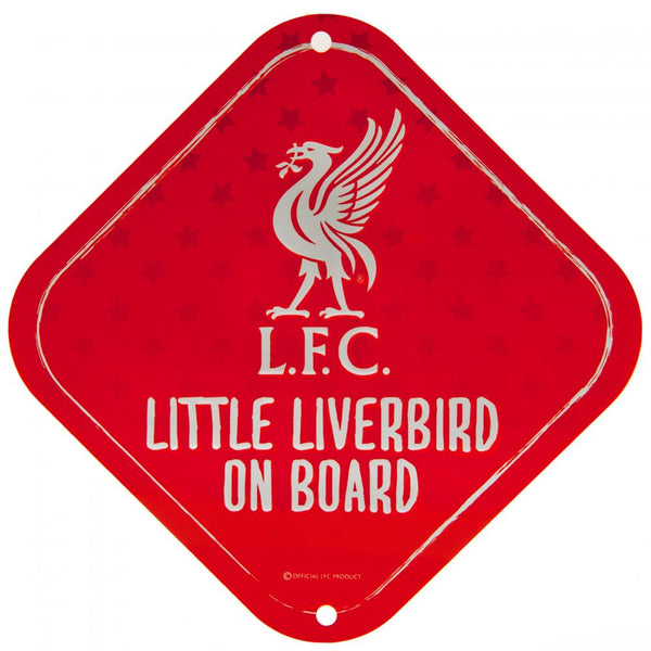 Liverpool FC Little Liverbird Sign LKT Sport Vibrant red design stamped metal sign Square sign with multi star design in background and white crest Ready to hang with a rubber window sucker Official licensed product Approx 15cm x 15cm On a header card Veh