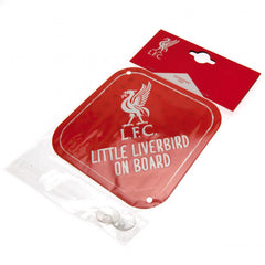 Liverpool FC Little Liverbird Sign LKT Sport Vibrant red design stamped metal sign Square sign with multi star design in background and white crest Ready to hang with a rubber window sucker Official licensed product Approx 15cm x 15cm On a header card Veh