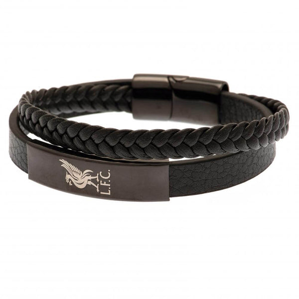Liverpool FC Liverbird Black IP Leather Bracelet LKT Sport Twin design bracelet made from genuine leatherBlack IP crest plate with an engraved Liverpool logoWith a stainless steel magnetic claspOfficial licensed productApprox 20cm x 1cm Bracelets