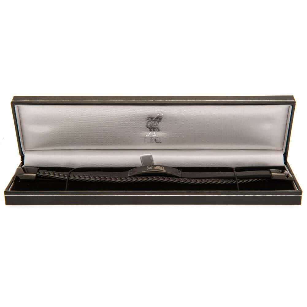 Liverpool FC Liverbird Black IP Leather Bracelet LKT Sport Twin design bracelet made from genuine leatherBlack IP crest plate with an engraved Liverpool logoWith a stainless steel magnetic claspOfficial licensed productApprox 20cm x 1cm Bracelets