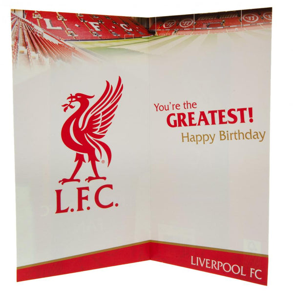 Liverpool FC No. 1 Dad Birthday Card LKT Sport Colourful gloss finish birthday card Featuring a Liverpool shirt graphic and 'Happy Birthday Dad ' text Message inside reads 'You're the Greatest, Happy Birthday' Official licensed product Approx 22cm x 12cm