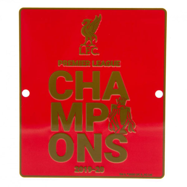 Liverpool FC Premier League Champions Window Sign LKT Sport Vibrant red design stamped metal sign With a large Premier League Champions 2019-20 design in gold Ready to hang on the wall with two small holes for fixing Official licensed product Approx 14cm