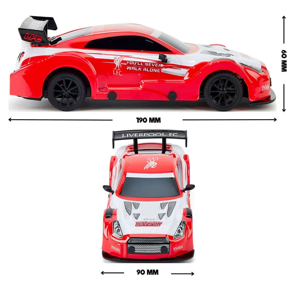 Liverpool FC Radio Control Sportscar 1:24 Scale LKT Sport Sleek and streamlined sportscar with iconic style brandingComplete with a Liverbird crest on the roof and the slogan 'You'll never walk alone' on the bonnet and doorsIncludes an oversized spoiler o