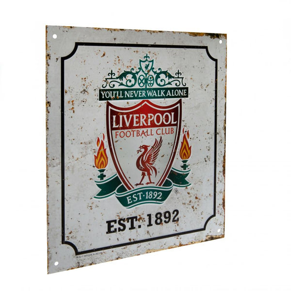 Liverpool FC Retro Logo Sign LKT Sport Vintage look design stamped metal wall sign Featuring a full colour retro Liverpool crest and club established date Ready to hang on the wall with four small holes for fixing Official licensed product Approx 23cm x 2