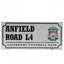 Liverpool FC Retro Street Sign LKT Sport Gloss finish design stamped metal wall sign Retro style Anfield L4 road sign, the home of Liverpool FC on a rustic look background Ready to hang on the wall with four small holes for fixing Official licensed produc