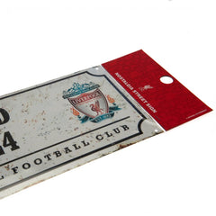 Liverpool FC Retro Street Sign LKT Sport Gloss finish design stamped metal wall sign Retro style Anfield L4 road sign, the home of Liverpool FC on a rustic look background Ready to hang on the wall with four small holes for fixing Official licensed produc