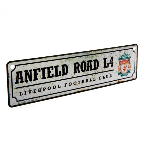 Liverpool FC Retro Window Sign LKT Sport Design stamped metal window sign Anfield road sign, the home of Liverpool FC on a rustic look background Ready to hang with rubber window suckers Official licensed product Approx 26cm x 7cm On a header card Novelty