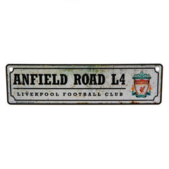 Liverpool FC Retro Window Sign LKT Sport Design stamped metal window sign Anfield road sign, the home of Liverpool FC on a rustic look background Ready to hang with rubber window suckers Official licensed product Approx 26cm x 7cm On a header card Novelty