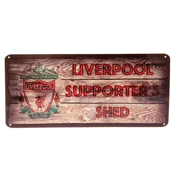 Liverpool FC Shed Sign LKT Sport Wood panel look design metal shed signFeaturing a large club crest and supporter's shed text on a wood panel effect backgroundOfficial licensed productApprox 40cm x 18cm Novelty Signs