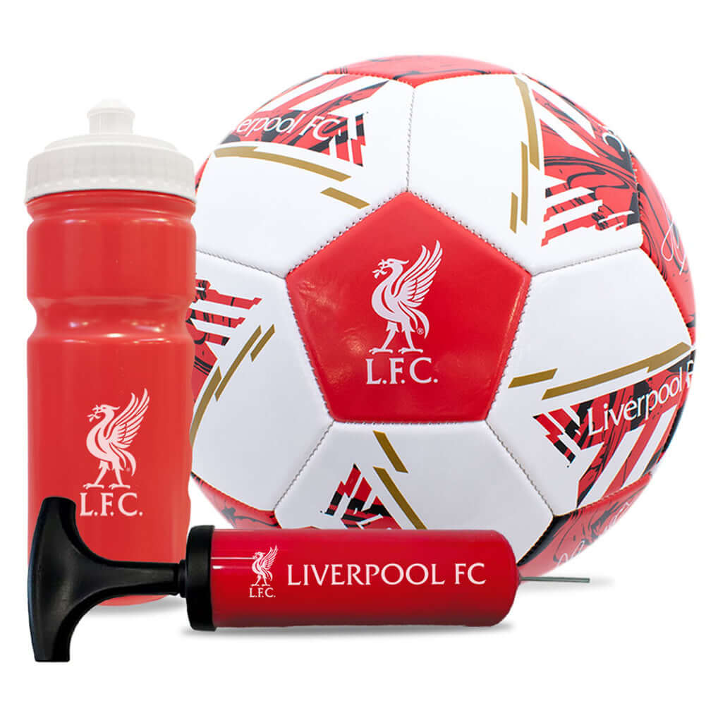 Liverpool FC Signature Gift Set LKT Sport Signed training equipment Liverpool gift setContaining a size 5 PVC footballA 500ml water bottleAnd a mini hand pumpOfficial licensed productBottle approx 19cm tall, 8cm in diameter and 500mlPump approx 19cm long, Main image